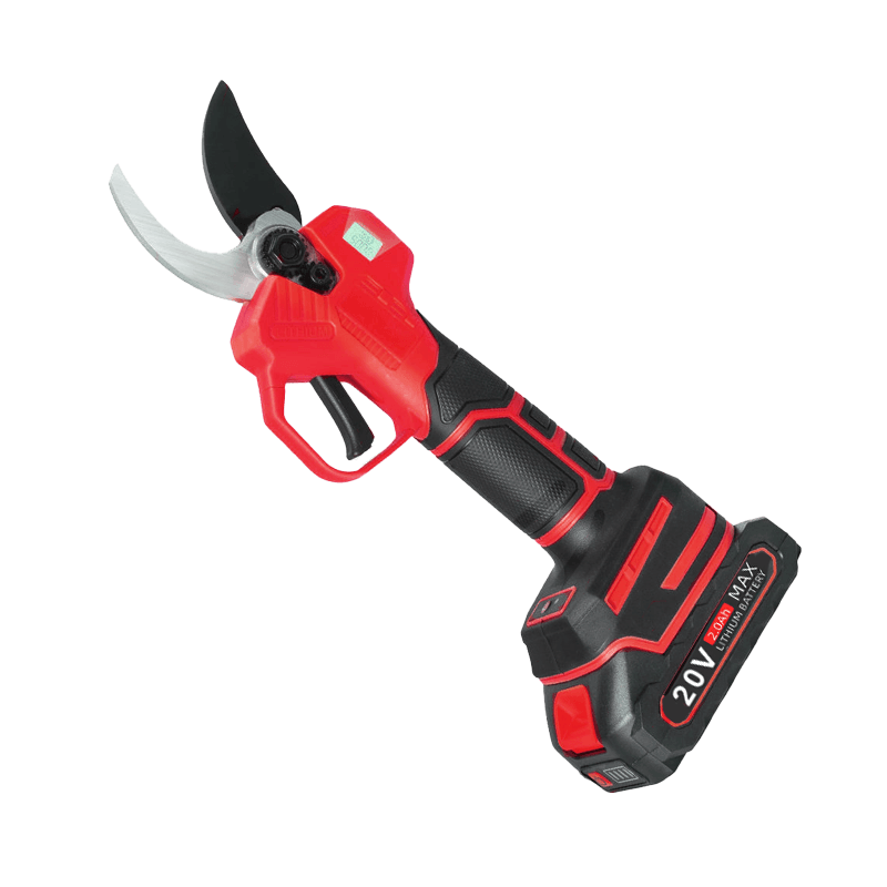 Tebowo red 20V cordless pruning shears on a black background