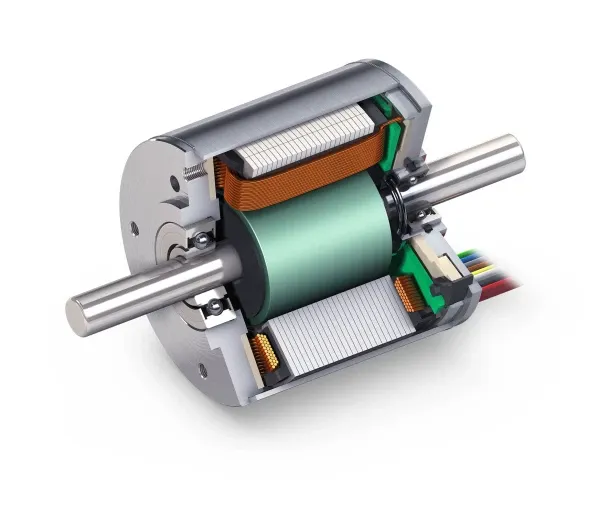 Cutaway illustration of a brushless motor assembly