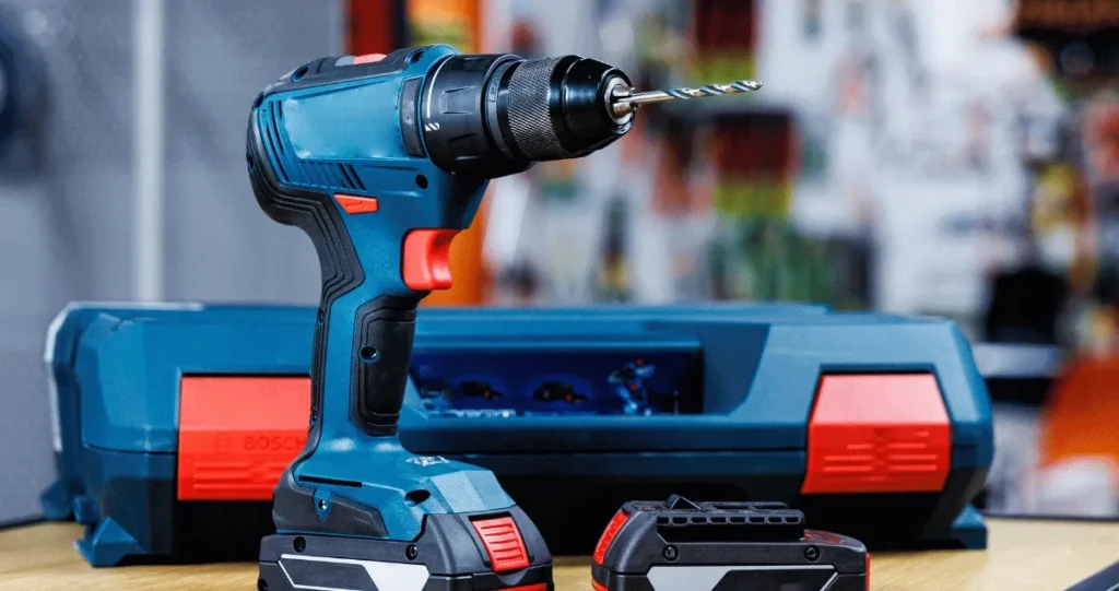 Blue cordless drill and accessory case from a Chinese power tool brand