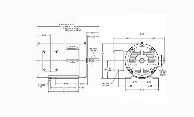 Technical drawing with dimensions for a dual-speed motor