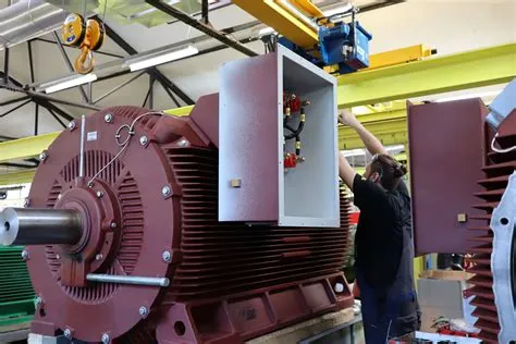 Large industrial dual-speed motor in a factory