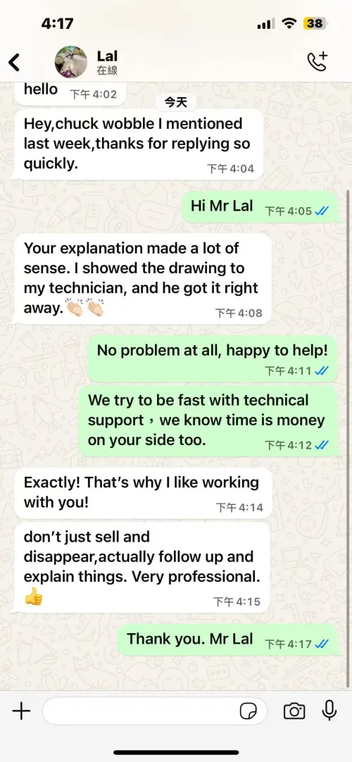 WhatsApp customer review about reliable Tebowo power tools