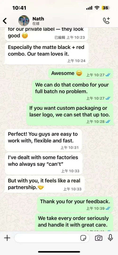 WhatsApp customer review about Tebowo product quality and customization