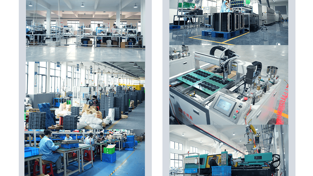a collage of several images of a factory