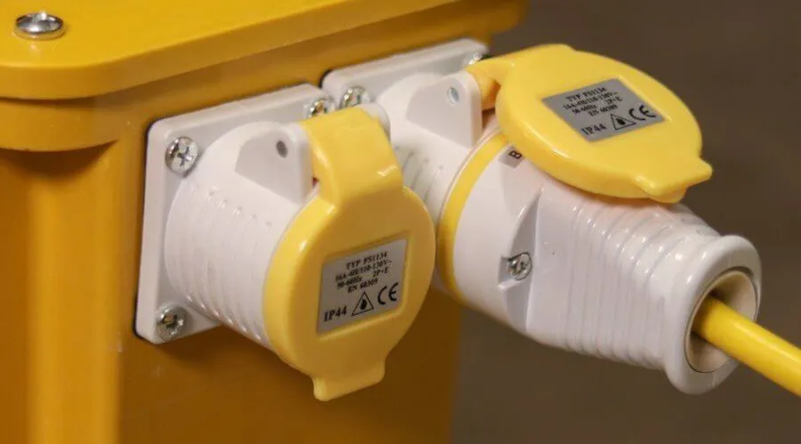 Yellow 110V industrial plugs and sockets