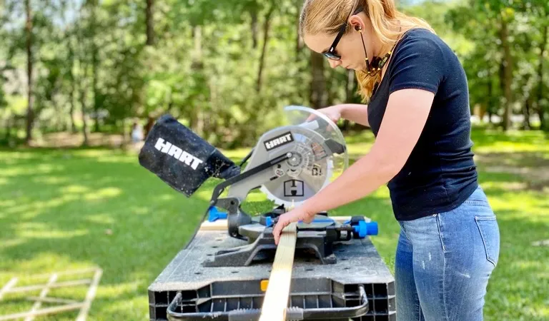 Miter saw used outdoors with a 110V power supply