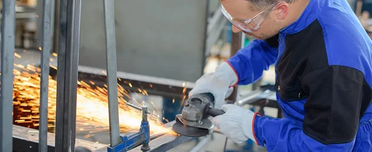 Angle grinder used on a metal workpiece