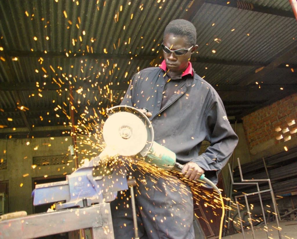 Angle grinder used on a metal workpiece
