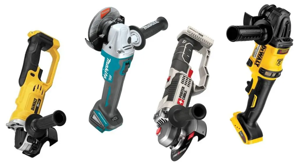 Angle grinders of several sizes and configurations