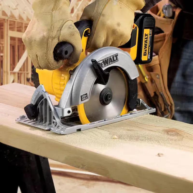 Circular saw cutting lumber