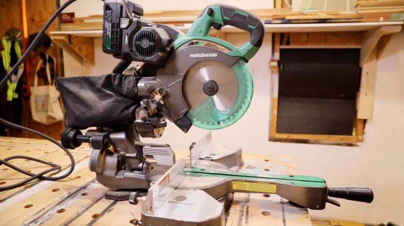 Compound miter saw in a woodworking shop