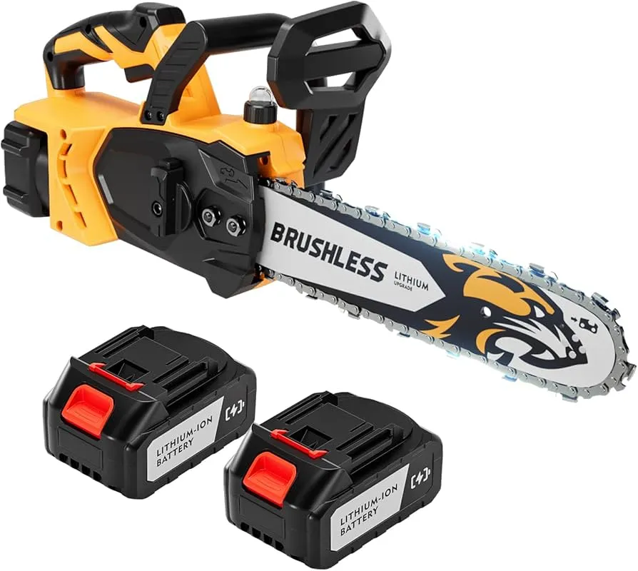 Cordless chainsaw with two removable batteries