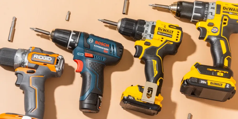 Cordless drills from Ridgid, Bosch, DeWalt and other brands