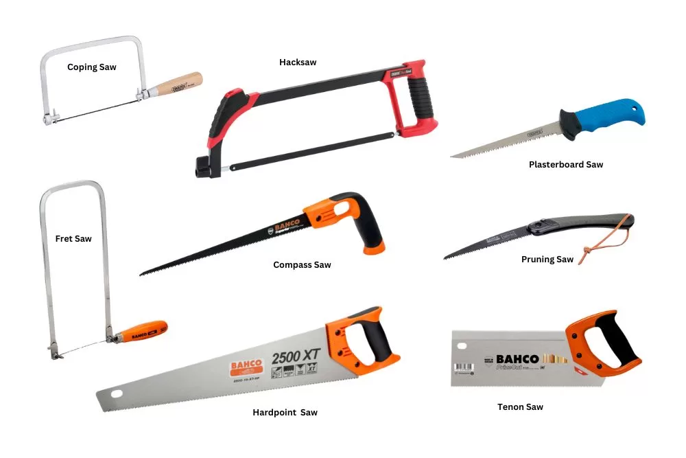 Comparison chart of coping, hacksaw, backsaw and pruning saw styles
