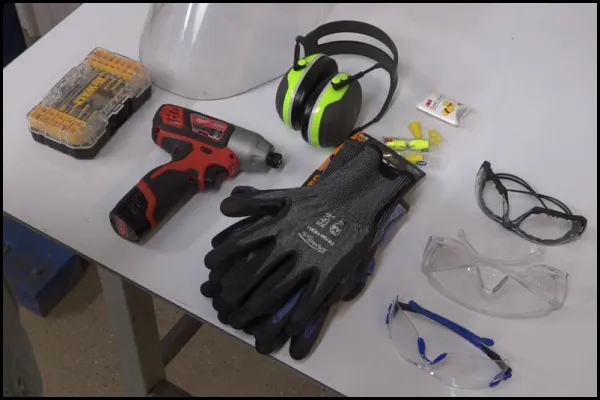 Impact driver with examples of protective equipment