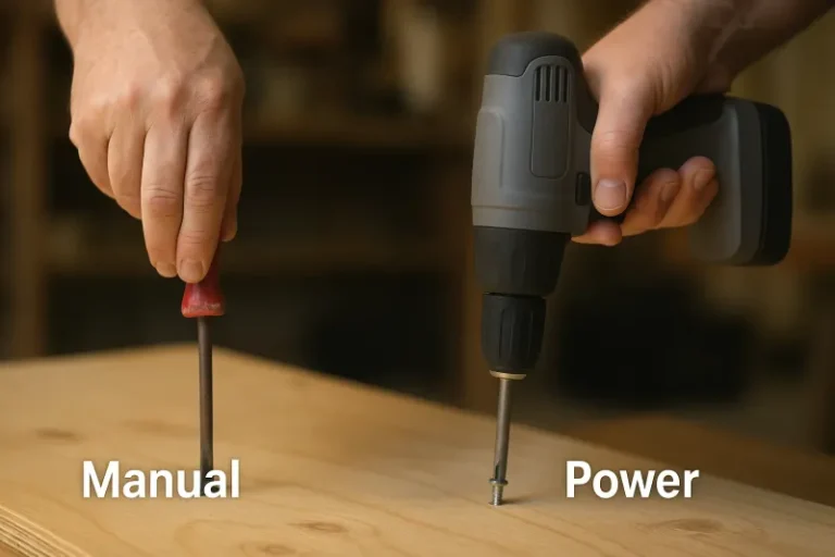 Manual screwdriver and power screwdriver used on wood