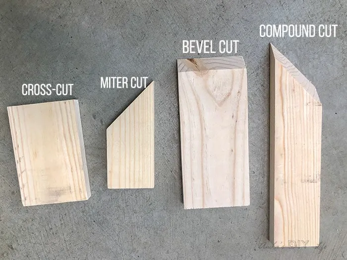 Wood samples showing cross, miter, bevel and compound cuts