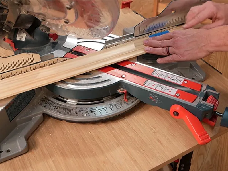 Miter saw adjusted for an angled cut