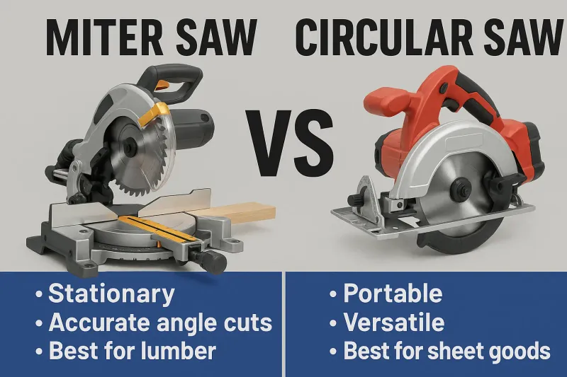 Comparison of a miter saw and circular saw with their typical uses