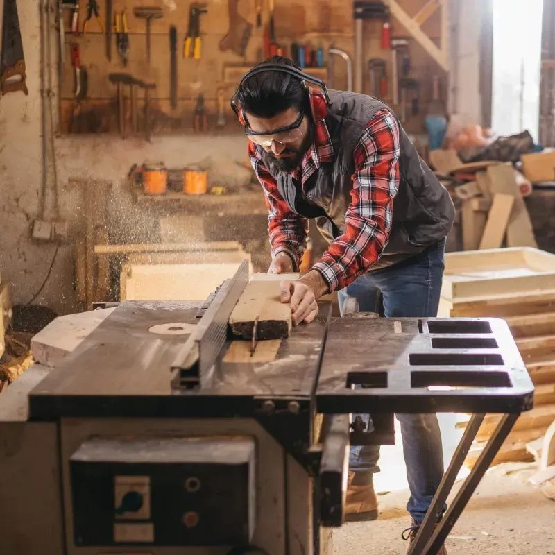 Table saw used at a woodworking station