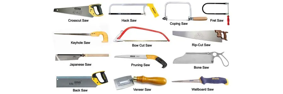 Labeled chart of common hand saw types